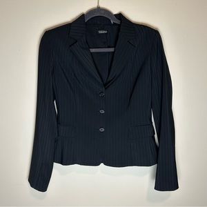 Tahari textured black pinstriped blazer